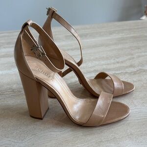 SCHUTZ Enida Leather Nude Ankle Strap Block Heels